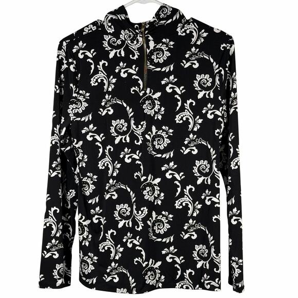 Liz Claiborne Top Women's Size Small Long Sleeve Black Scroll Mock Neck NWT - Picture 2 of 7